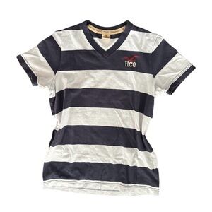 Hollister Vintage Striped Navy and White T-Shirt